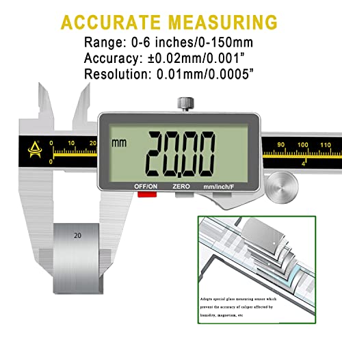 Digital Caliper,Acemeter 0-6" Vernier Calipers Measuring Tool-Electronic Micrometer With Large Lcd Screen,Metal Metric Measure Caliper For Engineer Carpenter,Auto-Off Feature,Inch/Fraction/Millimeter #TOP1