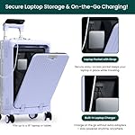 Nobl Travel Carry On Luggage, Noble Zipperless Aluminum Frame PC Hard Shell Suitcase, 20.8"x15"x8.7" Airline Approved, 360° Spinner Wheels, TSA Locks, USB Charging Port, Cup & Phone Holder - Lavender - Image 2