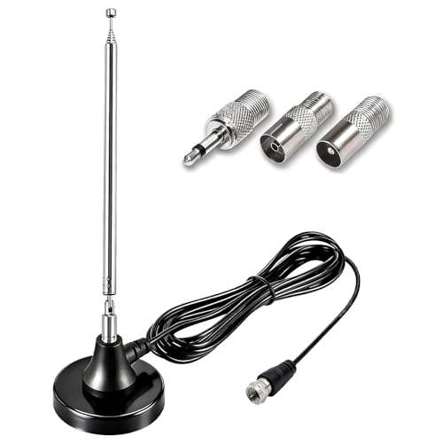 KENTEER FMアンテナ 室内 強磁気ベース付き 伸縮ロッド(最大79cm) 付属3mケーブル パイオニア・ヤマハ・マランツ・等AVレシーバー/ホームシアター対応 | FMラジオ・デジタルハイビジョン音声クリア高感度 受信