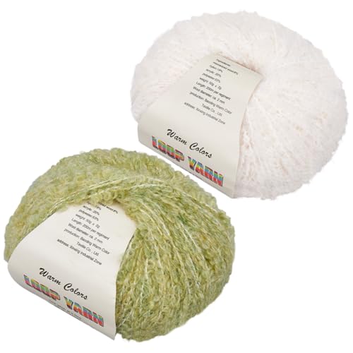 CABODYALS 2 Skein Green White Fluffy Polyester Yarn Assorted Chunky Blanket Soft Loop Beginner Jumbo Crochet Bulky Knitting Sock Acrylic Variegated Velvet Yarn for Sewing Making Clothes Crafts