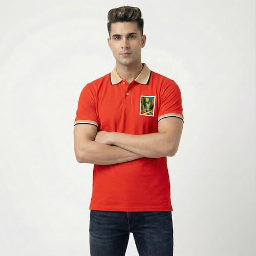 Image of Men's Regular Fit Solid Half Sleeve Casual Tipping Collar Polo T-Shirt