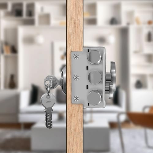 Image of VOLO Heavy Duty Tri-Bolt Rim Lock - Secure Dead Lock with Keys for Main Door, Single & Double Doors, Left & Right-Handed Use - Ideal for Home & Office (Pack of 1) (MT-02 (Satin))