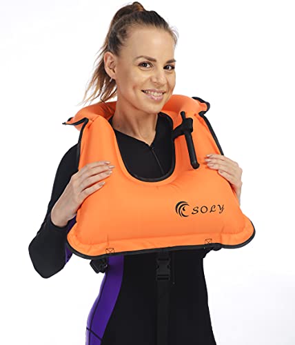 SOLY Inflatable Snorkel Vest Adult, Snorkeling Vest Adjustable Light Snorkeling Jackets for Diving Low Impact Water Sports Safety for 66-220 lbs(Orange Adult) - image 2