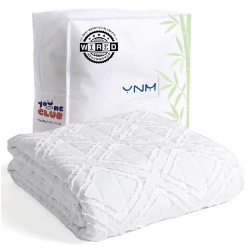 YnM Cooling Bamboo Weighted Blanket — Oeko-Tex Certified Material with Premium Glass Beads (Cutting Motif/Bamboo, 60''x80'' 15lbs), Suit for One Person(~140lb) Use on Queen/King Bed