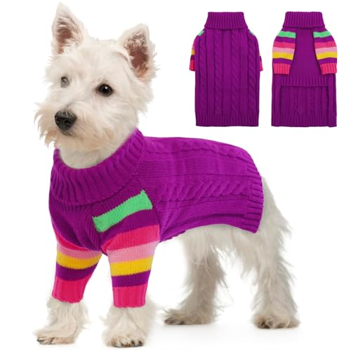 Image of Small Dog Sweater, Turtleneck Pullover with Sleeves, Purple S