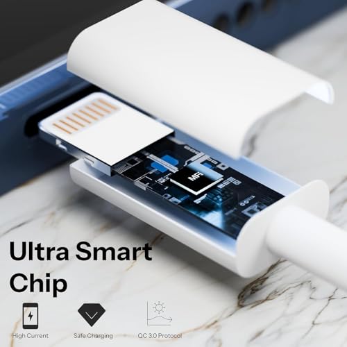 Image of iPhone Original USB to lighting Charger Cable [MFi Certified, 2 YEAR WARRANTY*] Fast PD Charging Cable Compatible for iPhone 14,13, 12,11, X, XS,XR, 8, 7, 6, 5, Plus Pro Max Mini iPad, Macbook - White