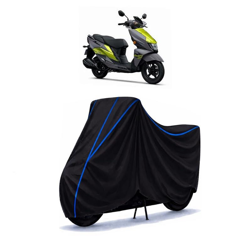 Image of Scooty Cover Water Resistant for Avenis Base | Universal Scooter & Bike Cover | Heavy Duty UV Dust, Rain & Scratch Protection | Elastic Fit All Weather Indoor Outdoor | Black with Blue Piping