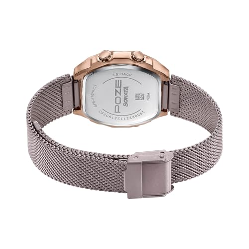 Image of Sonata Poze 8 Quartz Digital with Pink Dial Pink Mesh Strap Watch for Women - SP80170WM01W