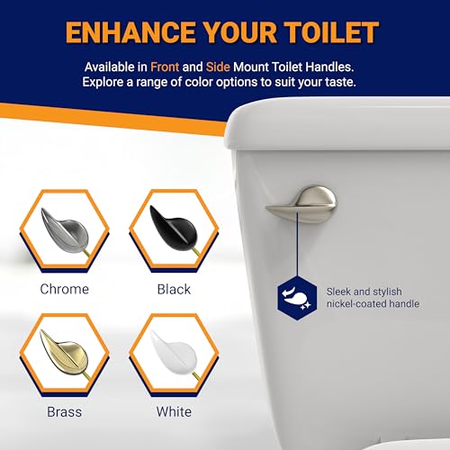 Image of Front Mount Toilet Handle Replacement, Compatible with American Standard, Kohler, TOTO, Gerber and Most Front Mount Toilet Tanks - Nickel Finish