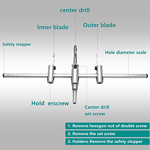 Seimneire Adjustable Hole Saw, 1-3/16\" to 11-3/4\" (30 to 300mm) Heavy Duty Adjustable Circle Cutter Drill Bit Tool for Drywall Wood Plaster, Silver