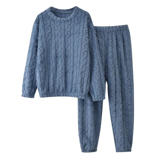 Mens Warm Fuzzy Pajama Set, Solid Color Comfortable Fleece Oversized Pullover Long Pants Breathable Casual Wear 2 Piece Set