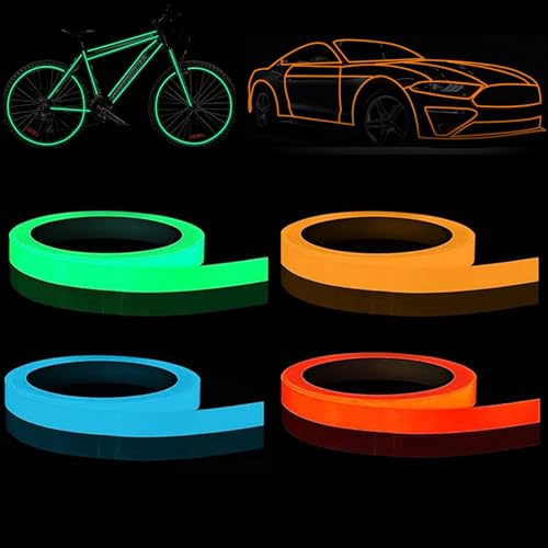 4個 蓄光テープ 暗闇で光るテープ グローテープ 高輝度 蛍光テープ 夜光テープ 蛍光グリーン ブルー オレンジ 赤 長時間発光 安全 高性能 停電対策 地震対策 防災グッズ 発光 暗闇の目印 階段 ステッカー 出口標識 装飾 DIY 自転車 屋内外兼用(幅1.0cm x 長さ5M)のサムネイル
