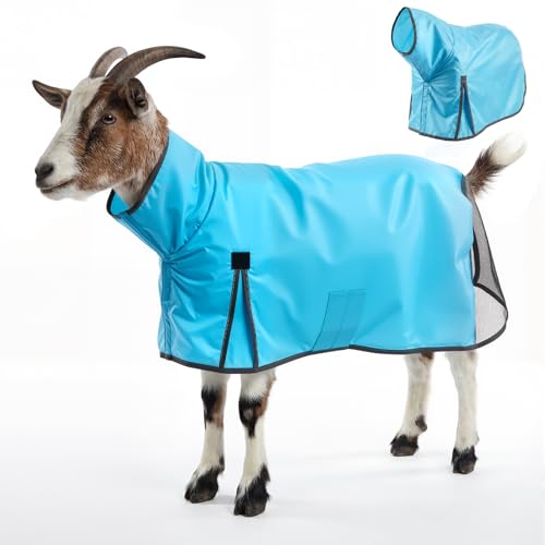 Yeyeplum Goat Sheep Blanket -Summer Sun Protection Rain Coat for Show Goats Sheep Lambs Livestock Lightweight Waterproof Fly Sheet with Adjustable Belly Straps(L)