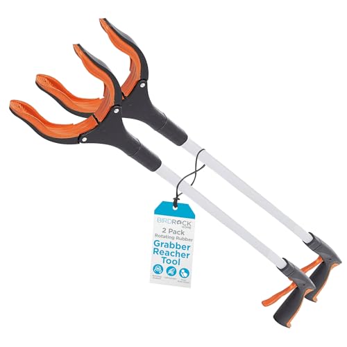 BirdRock Home Grabber Pick Up Tool - Light Weight Aluminum Design - Reaching Aid - Articulating Rubber Head - Rubber Grip (2 Pack)