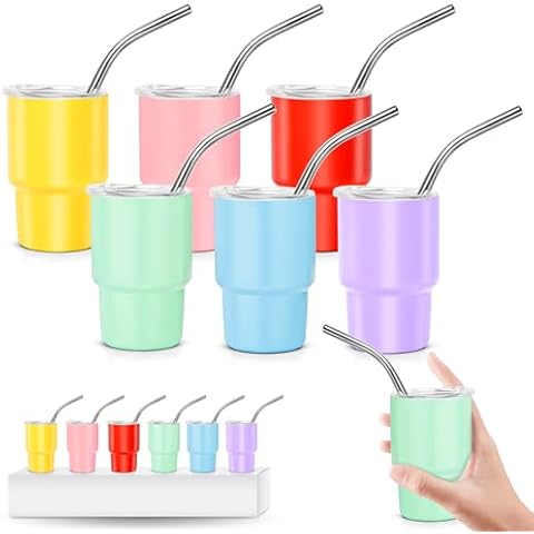 Hanna Roberts Mini Tumbler Shot Glass with Straw, Mini Tumbler Cups, Espresso coffee cups, Metal Mini 3oz Shot Glass Tumbler with Straw & Lid (6pcs) Home or Outdoor for Dink and Espresso Cover
