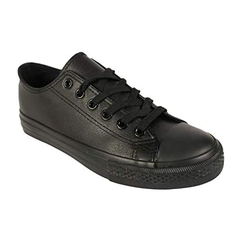 Womens Ladies Girls LO TOP LACE UP Trainers Faux Leather Sports Gym Tennis Canvas Pumps Shoes Sneakers Cover