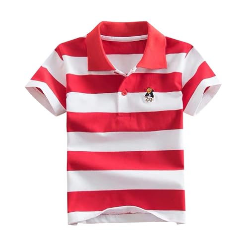 duxyoz Boys Toddler Kids Short Sleeve Polo Shirts Summer Clothe Classic Stripe Printed School Uniform Shirt Casual Moisture Wicking Soft Breathable Cotton Tops Pique Polo Shirts 12-13 Years