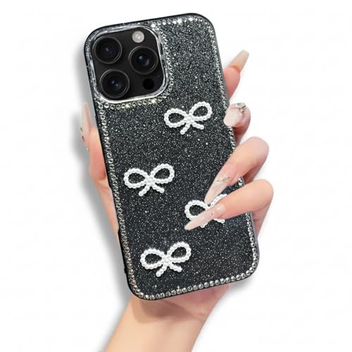 Image of DIZORO Compatible for iPhone 16 Pro Max Cover 6.9, Luxury Diamond Cute with Bow Glitter Bling Case with Full Camera Protection Shockproof PC+TPU Glossy Shiny Back Cover Case for Girls Women (Black)