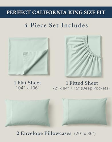 Image of LANE LINEN 100% Organic Cotton California King Sheets Set, Soft & Comf Low Pill Fade Resistant Mercerized Cotton Fully Elasticized Cal King Sheets, Fits Mattress Upto 15 inch Deep -Cool Blue