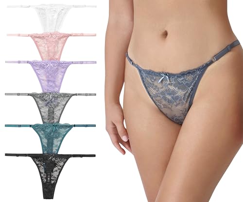 Nabtos Women Floral Lace Thongs G-String Adjustable Low Rise Underwear Bridal Sexy Lace Lingerie...