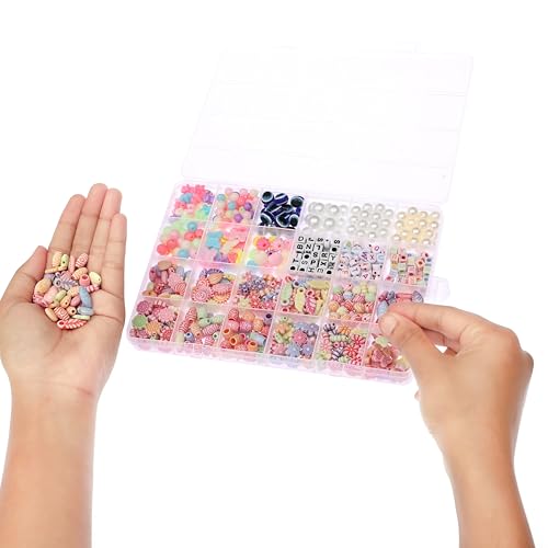 Image of ambitieux DIY Bracelet Making Kit - 700+ pcs24 Colorful Beads, 10m Elastic Thread, Jute Bag, and Cutter - Gift for Girls Birthdays (Multicolor Mix 2)