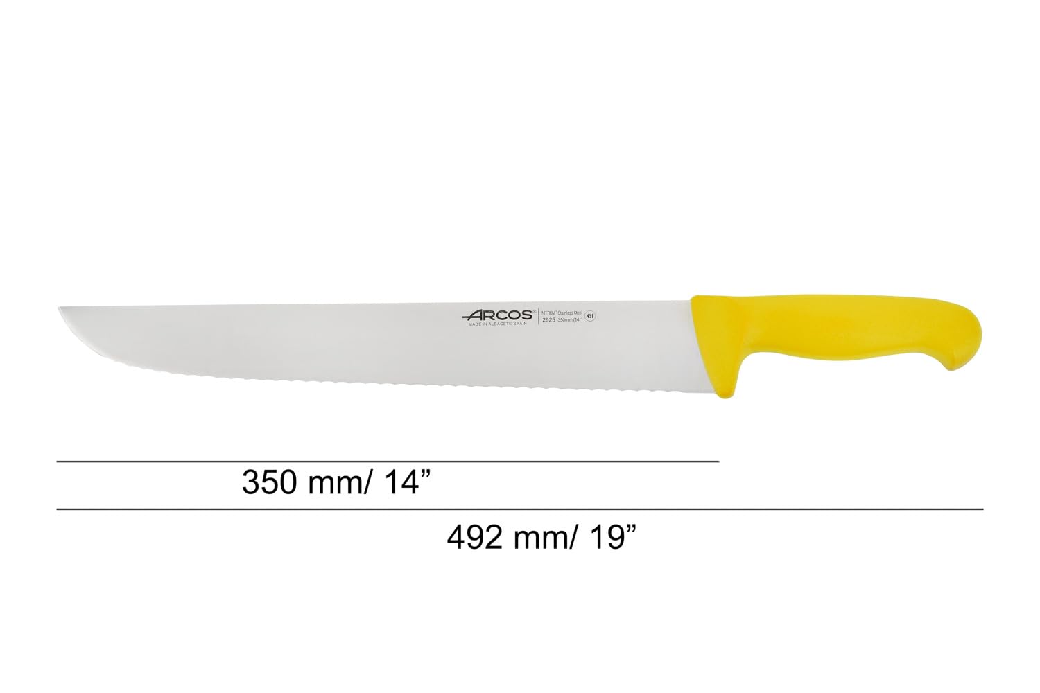 Arcos Cuchillo Pescadero Hoja Serrada Acero Inoxidable Nitrum 350 mm - Mayor Durabilidad y Corte Preciso - Mango Polipropileno Amarillo - Serie 2900
