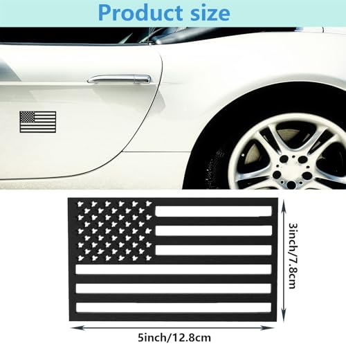 Image of 2 Pack 3D Metal Black American Flag Sticker for Car，Embossed Black 5 inch x 3 inch Patriotic Bumper Stickers Decal for Car Trucks，Compatible with Jeep, Trucks, RV, SUV and More（ Hollow Black）