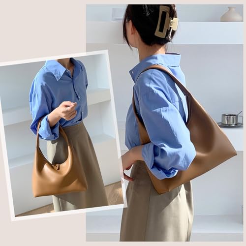 Image of Leather Hobo Bag Small Shoulder Purses for Women Slouchy Tote Handbag Vegan Leather Crescent Bag