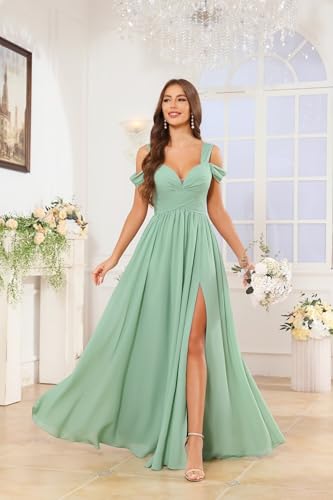 Off The Shoulder Bridesmaid Dresses for Women Long Chiffon A-Line Formal Evening Dress with Slit2