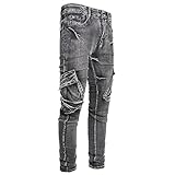 Men's Slim Fit Stretch Jeans Ripped Skinny Cargo Jeans for Men, Distressed Straight Leg Fashion Comfort Flex Waist Pants, Grey 6605, Size 32
