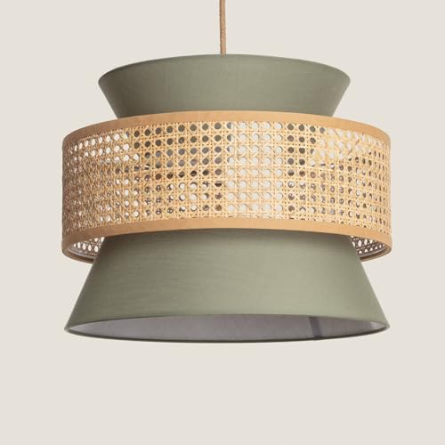 LEDKIA LIGHTING - Lámpara Colgante | Ratán y Tela Chulu | Diseño Contemporáneo | Iluminación Interiores | Fácil Instalación | IP20, Verde Caqui, Tela, Ratán