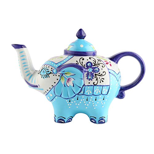 Doramie Elephant Tea Pot DecorativeHand Painted Craft Porcelain TeapotCeramic Coffee Pot Kitchen Art Teaware 27 Ounce（800ml