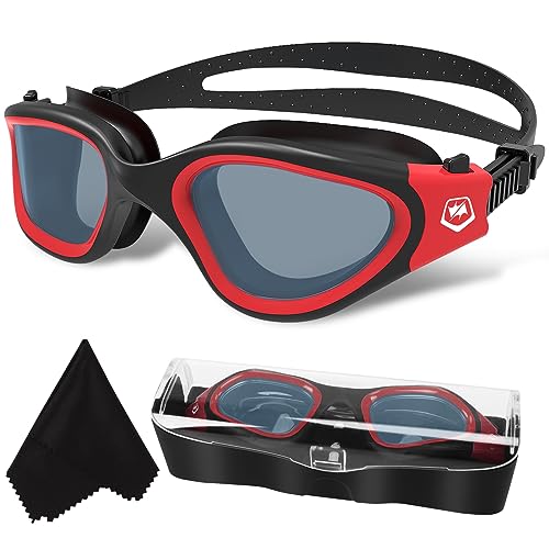 WIN.MAX Polarized Swimming Goggles Swim Pool Goggles Anti Fog Anti UV No Leakage Clear Vision for Men Women Adults Teenagers Red&black/Polarized Smoke