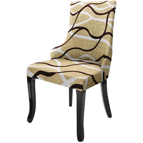 Image of House of Quirk Polyester Wingback American Side Chair Slipcover-Accent Chair Cover Slipcover with Arm,Washable Dining Chair with Nailed Trim Protector for Dining Living Room (Beige Waves)