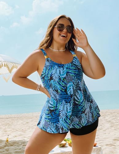 Hanna Nikole Womens Tankini Swimsuits 2 Piece Bathing Suit Flowy Ruffle Tankini Tops with Swim Shorts2