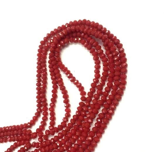 LKBEADS czerwony kwarc fasetowany rondelle szklane koraliki, kamień kwarcowy, szklany kamień, szklane fasetowane okrągłe koraliki, szklany luźny kamień szlachetny 3-4 mm sznurek 33 cm