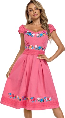 Image of Women's Mexican Dress Embroidered Causal Lace Party Dress