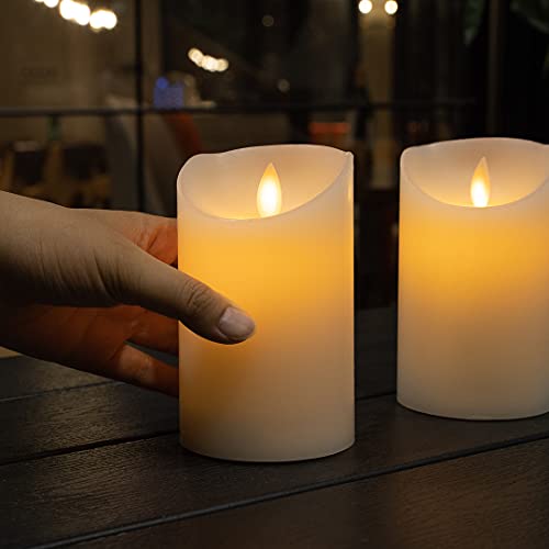 Image of Fire Tek 3 x 5 Inch Flameless Pillar Candle, 1 Programable LED Pillar Candle - Dancing Flame, For Home, Weddings, And Parties, White Real Wax Battery Pillar Candle, Remote Sold Separately,