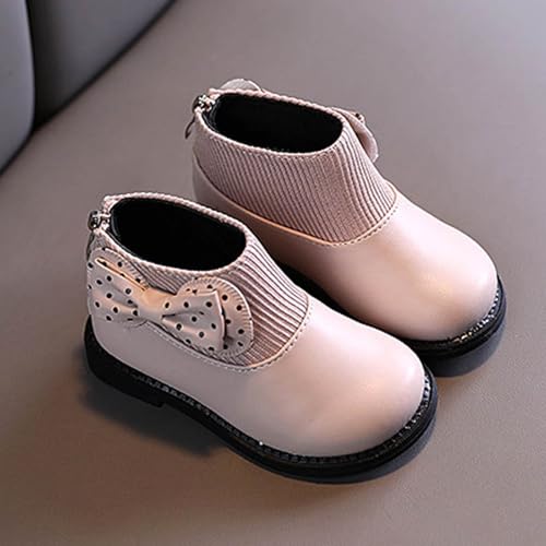 IWIHMIV Girls Bow Ankle Boots Chunky Heel with Zipper Casual Slip On Flat Dress Booties for Kids2