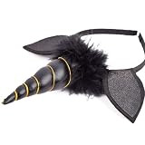 Roffiy Unicorn Horn Headband Black Furry Unicorn Ears Pony Hairband – Magical Blossom Hair Accessory for Women Cosplay & Birthday Party Halloween