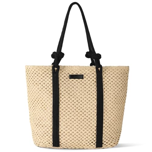 Image of Straw Bags For Women, Crochet Beach Bag Large Woven Shoulder Purse Handbag, Beach Tote Straw Bag for Summer Vacation