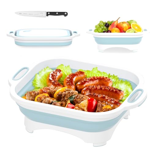 Image of ALMURAT Collapsible Cutting Board Silicone Dish Tub Storage Basket Vegetable Chopping Board Fruit Washing Bucket Container Multifunctional Kitchen Tool