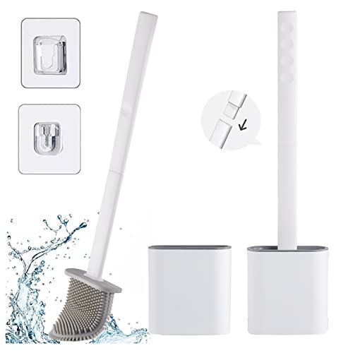 Pack de 2 Escobillas de baño Silicona - Escobilla WC Silicona con Soporte - Limpiadores Flexibles y Profundos de Inodoro - Escobillas, Porta Escobillas y Adhesivos (Blanco) Cover