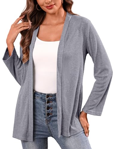 Totatuit Women Long Sleeve Open Front Cardigan Casual Lightweight Long Cardigans Loose Knit Outwear Dark Grey