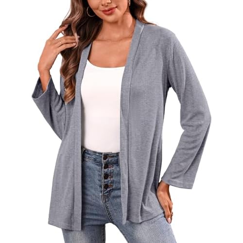 Totatuit Women Long Sleeve Open Front Cardigan V Neck Casual Lightweight Long Cover Up Loose Outwear