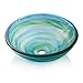 Miligoré Modern Glass Vessel Sink - Above Counter Bathroom Vanity Basin Bowl - Round Blue & Green