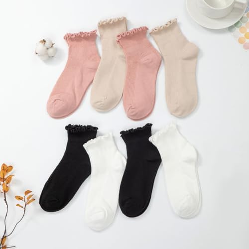 Image of 8 Pairs Cute Ruffle Frilly Ankle Socks Women, Lace Lettuce Socks