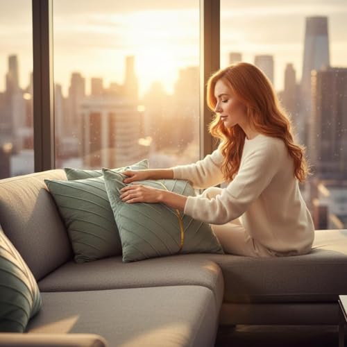 Image of Velvet Throw Pillow Covers 16x16 Pack of 2 Gold Decor Mint Green