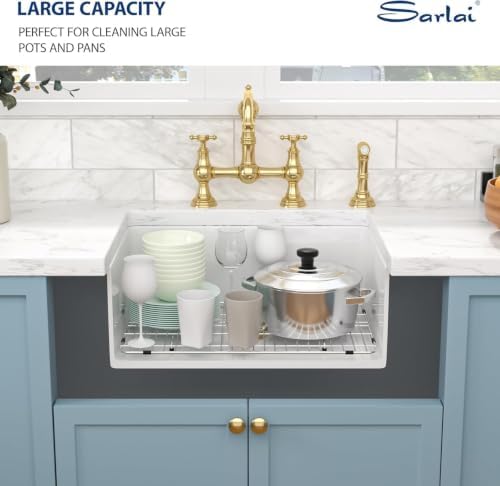 Sarlai 30 Inch Undermount or Drop In Fireclay Kitchen Sink White 30"x18" — view 8