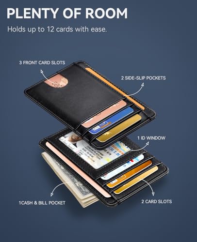 Teskyer Slim Wallet for Men, Minimalist Front Pocket RFID Blocking Leather Wallet Credit Card Holder for Men & Women3